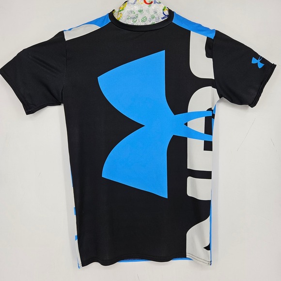 Under Armour Compression Shirt Mens Large White Blue Heatgear Short Sleeve - Picture 1 of 9